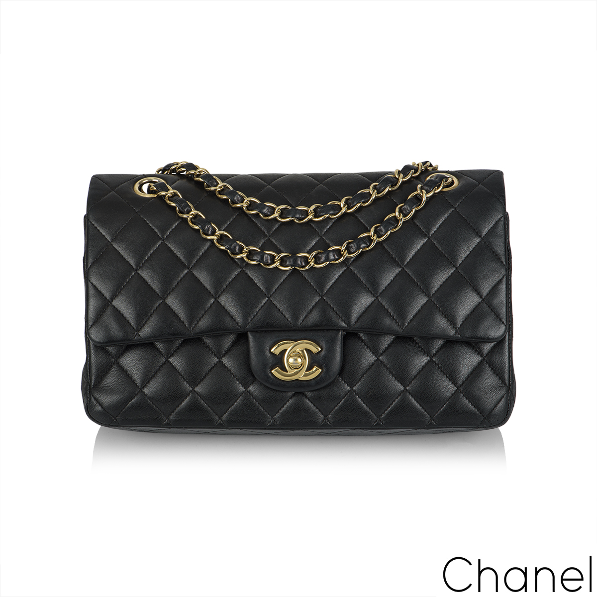 Chanel Vintage Chanel Black Lambskin Leather Hard Sided Rectangular 
